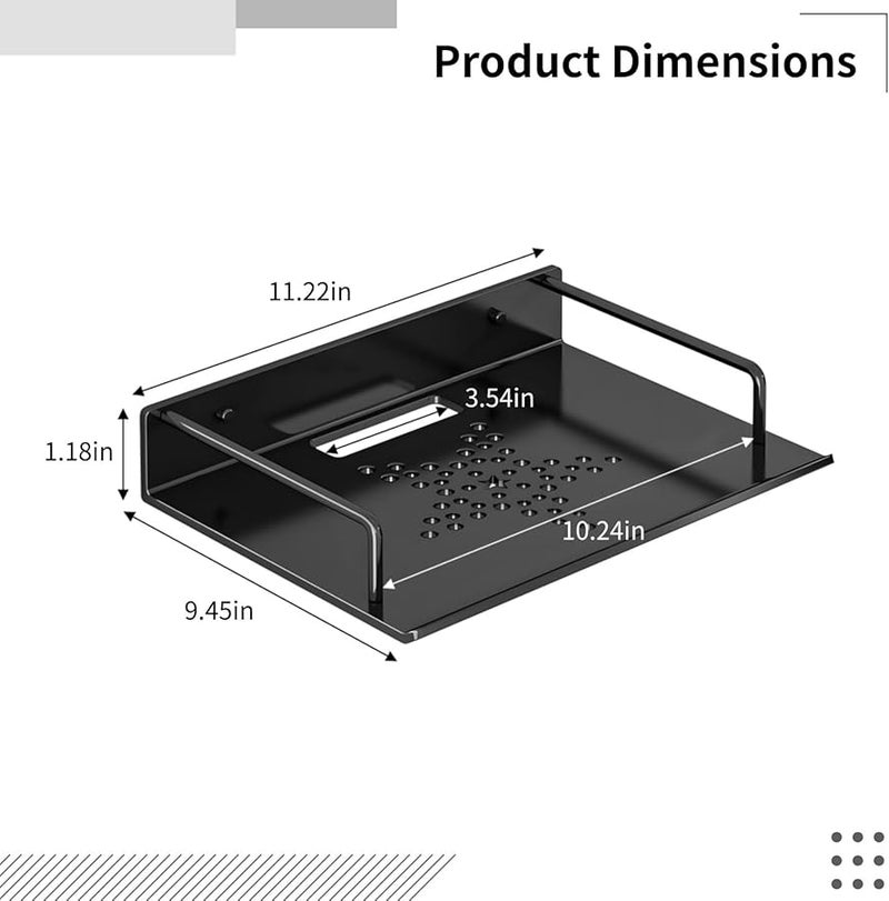 رفرف جهاز عرض الحائط الأسود من الألومنيوم حامل بدون حفر شريط مضاد للانزلاق - Image 3